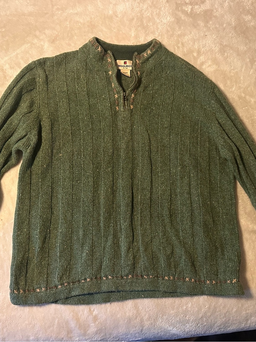 Woolrich Men's Heathered Forest Green Half-Zip Ribbed Sweater
